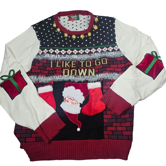 Ugly Christmas Sweater XL "I Like To Go Down" Santa Design Spencers Workshop - Picture 2 of 7